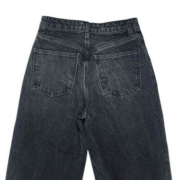 ZARA Jeans Women 4 Black High Rise Wide Leg Raw Hem Distressed Relaxed Fit Denim - Picture 6 of 15